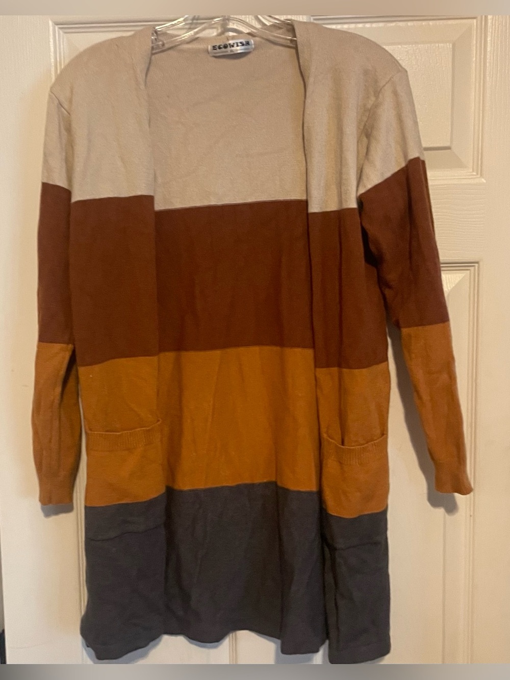 Ecowish Colorblock Fall Open Front Cardigan with pockets Size xl